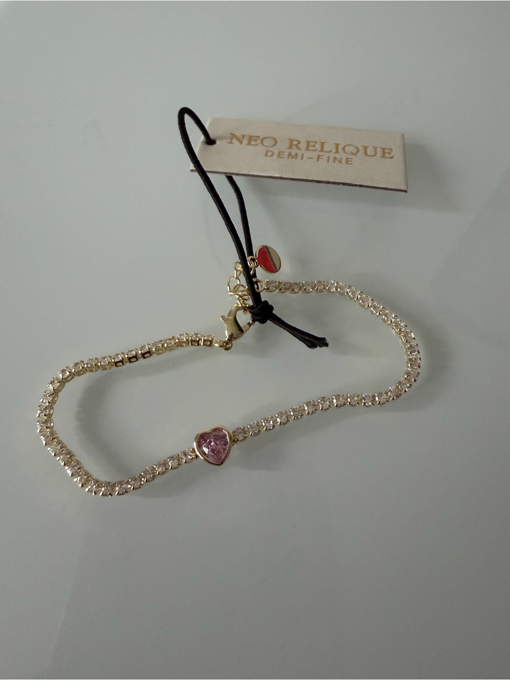 pink heart Gold tennis Bracelet